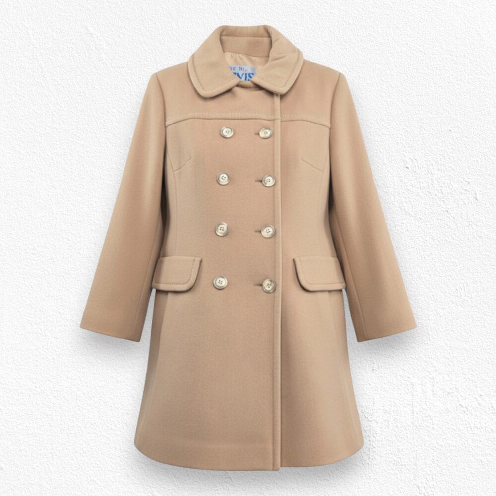 Vintage 60s Davis of Boston Tan Camel Wool Double Breasted Mod Coat Size Medium